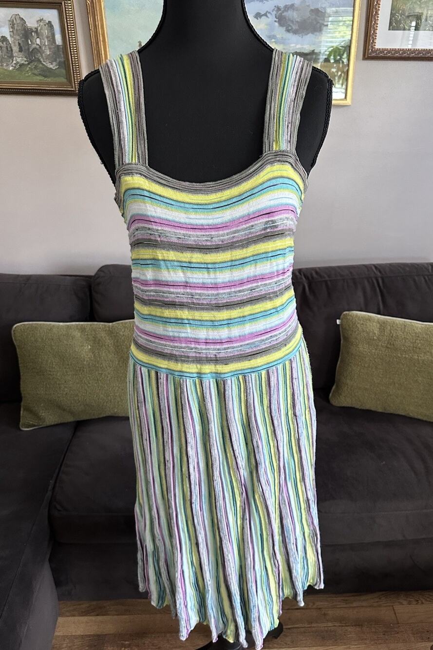 MISSONI Women's Striped Fine Knit Mini Dress Size 46 US 10 Italy Boho Luxe
